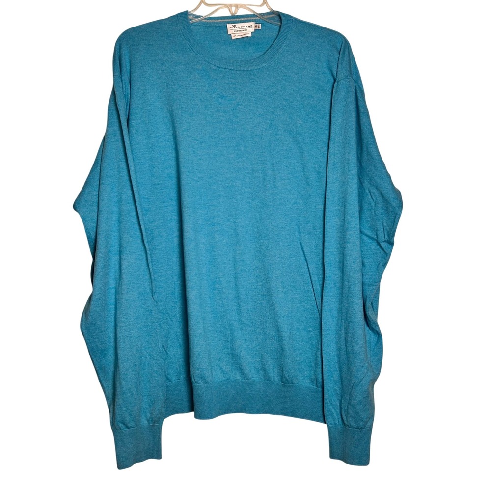 Peter Millar Crown Soft Turquoise Blue Cotton Silk Crew Neck Sweater Mens XL